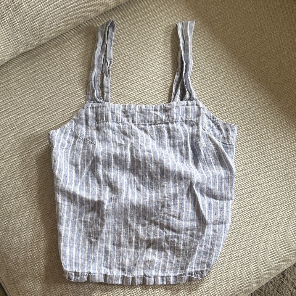 Grana Blue and White Striped Square-Neck Linen Tank